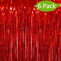 Deruicc 6 Pack Red Foil Curtains 3ft x 8ft Tinsel Fringe Curtains Shimmer Curtain for Birthday Wedding Party Christmas Photo Booth Backdrop Decorations (Red, 6)