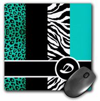 3dRose LLC 8 x 8 x 0.25 Inches Mouse Pad, Elegant Animal Print Monogram, Teal D (mp_35561_1)