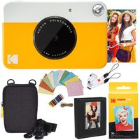 Kodak Printomatic Instant Camera (Yellow) Deluxe Bundle + Zink Paper (20 Sheets) + Deluxe Case + Photo Album + Hanging Frames + Comfortable Neck Strap