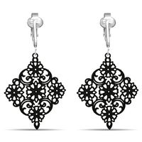 Aloha Earrings Lovely Victorian Filigree Clip On Earrings for Women Clip-ons, Lightweight Teardrop Leaf Dangle (Filigree Drop- Black)