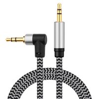 Morelecs Right Angle Aux Cable, 3.5mm Auxiliary Audio Cable 50ft Nylon Braided Male to Male AUX Cord Compatible for Headphones, iPods, iPhones, iPads, Home/Car Stereos and More (Grey)