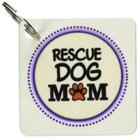 3dRose Rescue Dog Mom - Doggie mama by breed - paw print mum love - doggy lover - Key Chains, 2.25 x 2.25 inches, set of 4 (kc_151802_2)