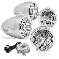 Pyle PLMCA90 1200 Watts Motorcycle/ATV Amplifier with Dual Handle-Bar Mount Weatherproof Speakers, MP3/iPod Input, USB Charger - Set of 4