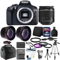 Canon EOS 1300D 18MP Digital SLR Camera (Black) + 18-55mm lens + 58mm 3pc Filter Kit + UV Filter + Telephoto & Wide Angle Lens + 16GB Memory Card + Wallet + Card Reader + Lens Pen + Hand Grip + Gadget Bag + Cleaning Kit + Tall Tripod + Small Tripod