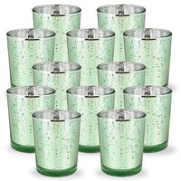 Just Artifacts Mercury Glass Votive Candle Holder 2.75-Inch (12pcs, Speckled Mint) -Mercury Glass Votive Tealight Candle Holders for Weddings, Parties and Home Décor
