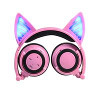 Cat Ear Headphones Adult and Kid, Aiture Wireless Bluetooth Headset Flashing Glowing Cosplay Fancy Cat Headphones Foldable Over-Ear Earphone with LED Flash Light for Android Mobile Phone,Macbook (Red)