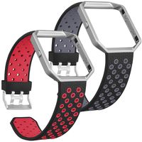 SKYLET Compatible with Fitbit Blaze Bands with Frames, 2 Pack Sport Silicone Replacement Breathable Wristbands Compatible with Fitbit Blaze Smart Watch Men Women Black