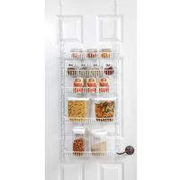 Smart Design Over The Door Adjustable Pantry Organizer Rack w/ 5 Adjustable Shelves - Small 51 Inch - Steel Construction w/ Hooks & Screws - for Cans, Food, Misc. Item - Kitchen [White]