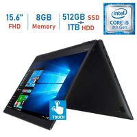 Lenovo Flex 5 15.6-inch 2-in-1 Touch FHD IPS (1920x1080) Laptop PC, Intel 8th Gen Quad Core i5-8250u, 8GB DDR4, Hybrid 512GB PCIe SSD + 1TB HDD, Backlit Keyboard, Fingerprint Reader, Windows 10