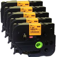 NEOUZA 5PK Compatible for Brother P-Touch Laminated Tze TZ Label Tape Cartridge 24mm x 5m (TZe-B51 Black on Fluorescent Orange)