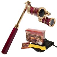 HQRP Opera Glasses/Binoculars w/Crystal Clear Optic (CCO) 3 x 25 in Burgundy Color with Golden Trim, Built-in Extendable Handle and Red Reading Light