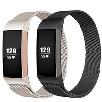 LNOOIU Replacement Bands Compatible with Fitbit Charge 3, Stainless Steel Bands Adjustable Accessory Wristband for Charge 3 Bracelet Women Men Girls Boys -2 Pack Large C