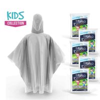 Hagon PRO Disposable Rain Ponchos for Kids (5 Pack) Premium Quality 50% Thicker - 100% Waterproof Emergency Rain Ponchos with Hood - for Concerts, Amusement Parks, Camping (Clear Kids 5 Pack)
