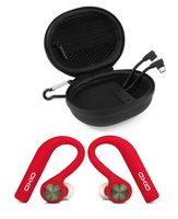 OXID AudioBuds True Wireless Bluetooth Headphones with Charging & Protective Case for Over 15 Hours Playtime - Unique Over-Ear Design Stays in Place While Running - Compatible with Apple/Android (Red)