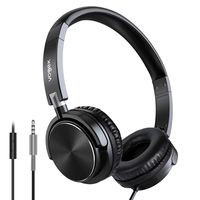 On Ear Headphones with Mic, Vogek Lightweight Portable Fold-Flat Bass Stereo Headphones with 1.5M Tangle Free Cord and Microphone-Black