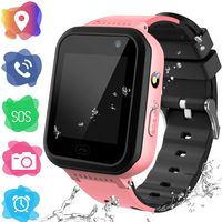 Kids Smartwatch Phone for Girls Boys - Children Touch Phone Wrist Watch with SOS Call Voice Intercom Camera Flashlight Voice Maths Game for Students Age 4-12 (01 V7 Pink, LBS Tracker Watch)