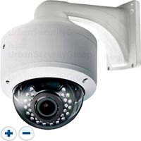 Urban Security Group 5MP 4MP 2MP Dome Security Camera : 2.8-12mm Lens : Weatherproof Vandal-Proof : 30x IR LEDs : Easy-to-Mount 2 Piece Design : HD-TVI, HD-CVI, Analog CVBS, AHD BNC Coax : Pro Grade