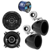 2x Kicker 4" Mini Tower Enclosure, 2x Kicker 4" Inch 2-Way Black Car Audio Stereo Coaxial Speakers, Enrock Audio Marine Grade Spool of 50 Foot 16-Gauge Speaker Wire