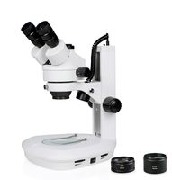 Vision Scientific VS-2FZ Trinocular Zoom Stereo Microscope, 0.7X-4.5X Zoom Range, 3.5X-90x Magnification Range, 0.5X & 2X Auxiliary Lens, Dual LED Illumination, Track Stand