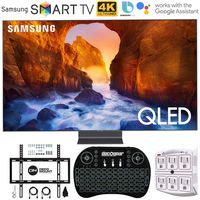 Samsung QN75Q90RA 75" Q90 QLED Smart 4K UHD TV with 1 Year Warranty (2019 Model)(Renewed) Flat Wall Mount Bundle with Deco Gear 2.4GHz Wireless Keyboard Smart Remote and 6-Outlet Surge Protector