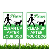 VIBE INK 9 x 12 Please Clean Up After Your Dog - No Pooping Dog Lawn Signs with Metal Wire H-Stakes Stands Included (2-Pack)