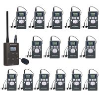 EXMAX 60-108MHz Portable DSP Stereo Wireless Headsets FM Radio Broadcast System for Tour Guide Teaching Meeting Training Travel Field Interpretation - 1 Transmitter and 15 Receivers Gray