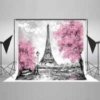 Photography Backdrop Gray Paris 10x10ft Seamless Photography Background Non Wrinkle Pink Flowers Trees Eiffel Tower Backdrops Wedding Photo Booth Prop