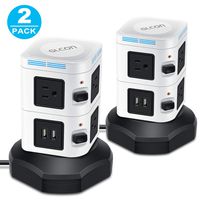 Power Strip Tower with USB - GLCON 3000W Surge Protector Fast Wireless Charger + Outlets Plugs + 6ft Long Extension Cord for Home Office (PSWBx2)