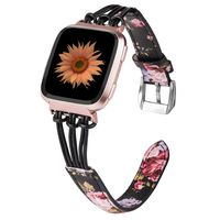 TOYOUTHS Leather Strap Compatible with Fitbit Versa/Versa 2/Versa Lite Bands for Women Men Slim Genuine Leather Replacement Versa Special Edition Wristbands Accessories Bracelet Black/Pink Floral