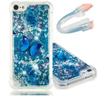 LEECOCO Case iPod Touch 6 Bling Glitter Liquid Sparkle Floating Crystal Printing Flower TPU Silicone Rubber Bumper Shockproof Protective Case Cover iPod Touch 5th YB-LS Blue Butterfly
