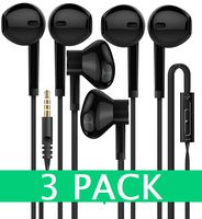 Headphones [3-Pack] Certified In-Ear Earbuds Earphones with Microphone Premium HD Stereo and Noise Isolating Headset for Apple iPhone iPod iPad Samsung Galaxy LG HTC, 3.5MM Audio Jack Devices (Black)