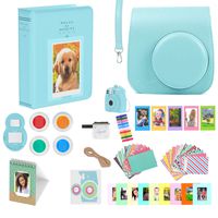 Fujifilm Instax Mini 9/8 Accessories Bundle - ICE Blue Fuji 12 PC Kit Includes Groovy Case/Creative Hanging Frames/Photo Album/Filters/Selfie Lens/ 60 Stickers/Gift Box