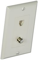 Morris 80181 Decorative Single RJ11 4 Conductor Phone Jack and Single F Connector Wall Plate, 2 Piece, White