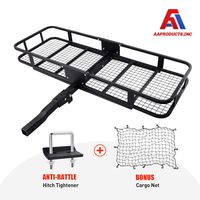 AA Products Inc. Hitch Mount Cargo Carrier with Cargo Net and Anti-Rattle Stabilizer 60" x 21" x 6" Folding Cargo Basket with 500 LB Capacity Fits 2" Receiver for Car SUV Pickup