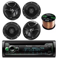 Pioneer DEH-X6900BT single din Bluetooth In-Dash CD/AM/FM Receiver Bundle Kit - with 4 JVC CSJ620 Car Speakers 300W 6.5" CS Series 2-Way Coaxial - Enrock 50 Feet Speaker 16gauge