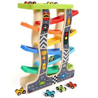Lewo Toddler Toys Wooden Ramp Racer for Girls Boys Wood Race Track with 8 Mini Cars