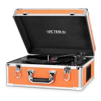 Victrola 3-Speed Bluetooth Suitcase Turntable with CD Player and Speakers, Orange