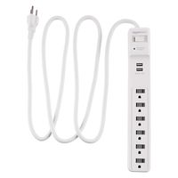 AmazonBasics 6-Outlet Surge Protector Power Strip with 2 USB Ports - 1000 Joule, White