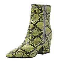 BIKETAFUWY Women's Snakeskin Print Booties Pointed Toe Slip On High Chunky Heel Pumps Side Zipper Ankle Booties Party Shoes