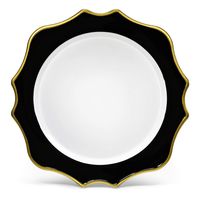 " OCCASIONS" 20 pcs Round 13'' Round Acrylic Plastic Wedding Chargers, Dinner Party Decoration Charger Plates (Scalloped Black and Gold)
