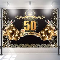 50th Birthday Decorations 7x5 feet Black and Gold Happy Birthday Backdrop, Fifty Years Old Photo Background Banner for Party Supply (6x4)