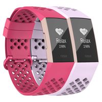 adepoy Compatible with Fitbit Charge 3 Bands for Women Men, Breathable with Air Holes Replacement Wristbands for Fitbit Charge 3 and Fitbit Charge 3 SE, Rose, Lavender, Large