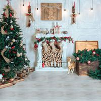 GoodsFederation 10x10ft Christmas Photo Backdrops Christmas Tree Fireplace Christmas Elk Deer Photography Background for Christmas Party Customized Pictorial Cloth Backdrops Studio Props SDJ-209