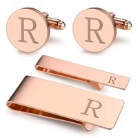 BodyJ4You 4PC Cufflinks Tie Bar Money Clip Button Shirt Personalized Initials Letter R Gift Set
