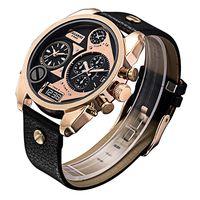 Outdoor Sport Watches CAGARNY 6822 Fashionable Concise Style Large Dial Dual Clock Rose Gold Case Quartz Movement Wrist Watch with Leather Band & GMT Time & Calendar Functions for Men(Black Window) Wa
