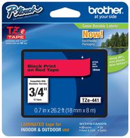 Genuine Brother 3/4" (18mm) Black on Red TZe P-touch Tape for Brother PT-1830, PT1830 Label Maker