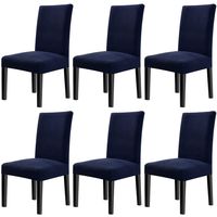 Fuloon 6 Pack Super Fit Stretch Removable Washable Short Dining Chair Protector Cover Seat Slipcover for Hotel,Dining Room,Ceremony,Banquet Wedding Party (Dark Blue)