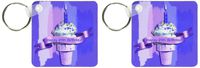 3dRose Happy 20th Birthday, Ice Cream Cone on Abstract, Purple - Key Chains, 2.25 x 4.5 inches, set of 2 (kc_49105_1)