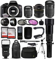 Canon EOS Rebel T6i Digital SLR Camera with EF-S 18-55mm, 55-250mm, Opteka 650-1300mm Lens, 2X 64GB SD Card, 72" Monopod, 2.2X Telephoto Lens, Sling Backpack, 10pcs Cleaning Kit and Accessory Bundle