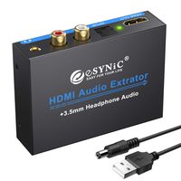 eSynic 1080P HDMI Audio Extractor HDMI to HDMI + Optical TOSLINK SPDIF + Analog RCA L/R +3.5mm Audio Jack Stereo Audio Video Splitter Converter with Power ON/OFF Switch Support Full HD1080p 3D